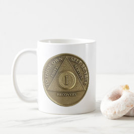 Taza De Café Moneda de medalla de 1 año de sobriedad Feliz aniv
