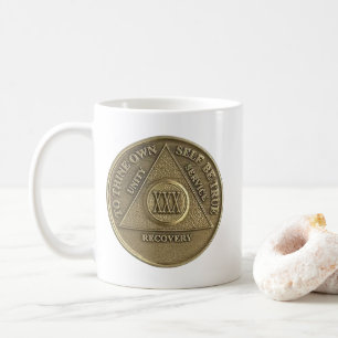 Taza De Café Moneda de Medalla de 30 Años Sobrio Feliz Aniversa