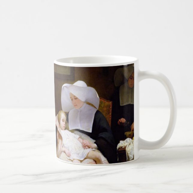 Taza De Café Monja que cuida para un niño enfermo (Derecha)