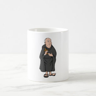 Taza De Café Monje sosteniendo cruz en hábito religioso medieva