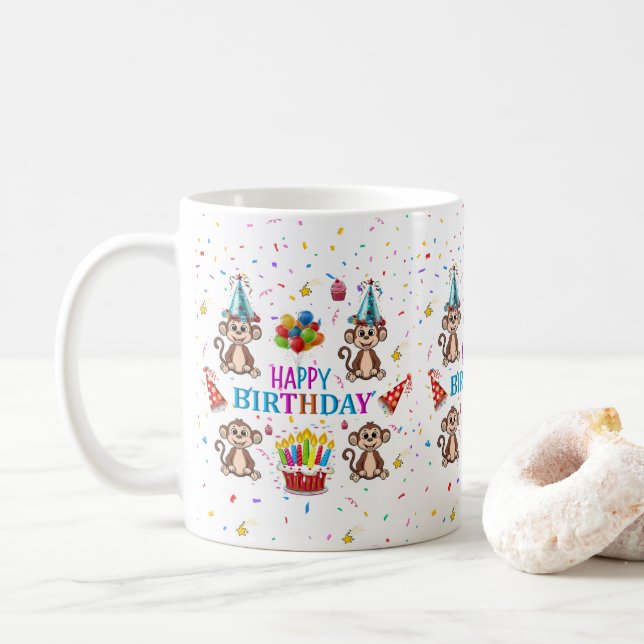 Taza De Café Monkey Cupcake Happy Birthday Mug  (Con donut)