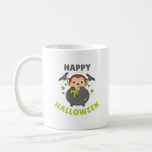 Taza De Café Monkey Happy Halloween Cauldron Bat (Izquierda)