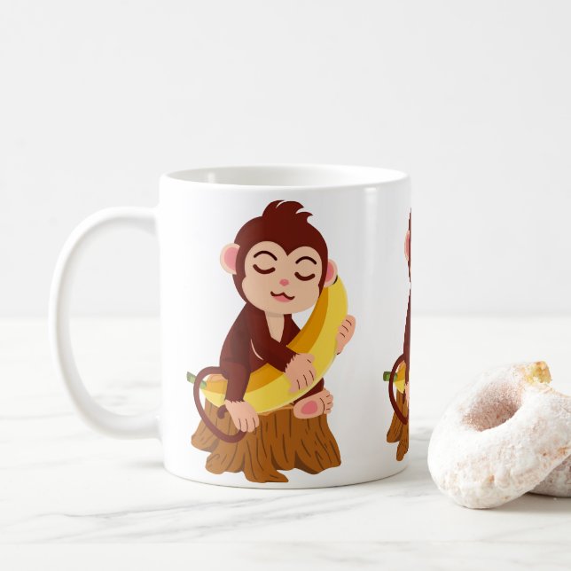 Taza De Café Monkey Holding Banana Cartoon (Con donut)