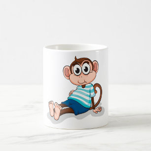 Taza De Café Mono Adorable con Camisa a Rayas Azules y Pantalon