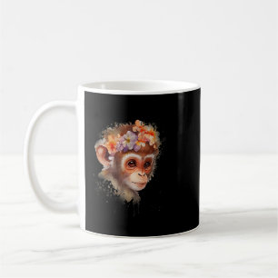 Taza De Café Mono Chimpanzee Jungle Animal Boho Floral Ape 24
