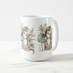 Taza De Café Mono de alfabeto de animales bebés en acuarela lin