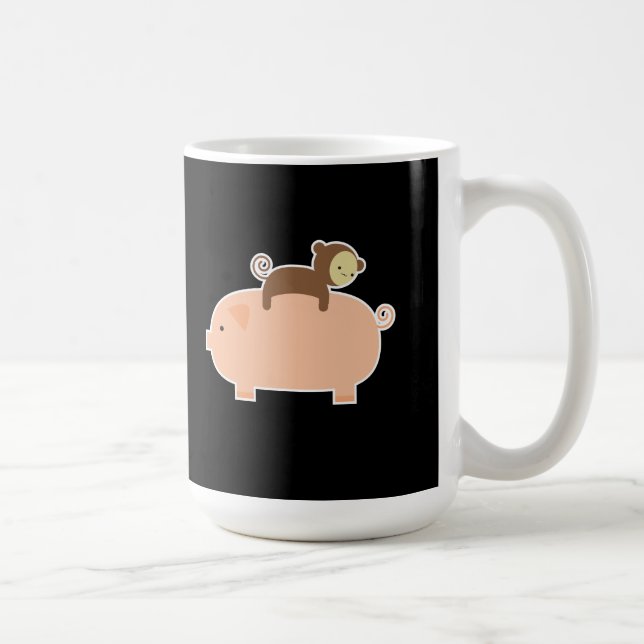 Taza De Café Mono del bebé que monta al revés en un cerdo (Derecha)
