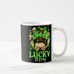 Taza De Café Moño despeinado cabello mamá afortunada tréboles d