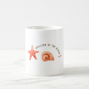 Taza De Café Mono estético melocotón playa estrella de mar conc