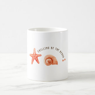 Taza De Café Mono estético melocotón playa estrella de mar conc