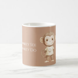 Taza De Café Mono marrón crema imita