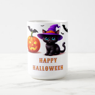 Taza De Café Mono negro adorable escena de calabaza de Hallowee