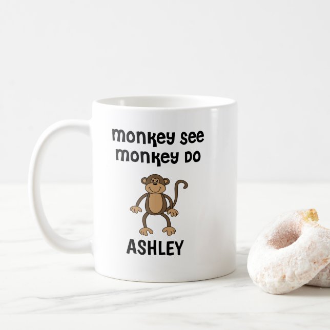 Taza De Café Mono personalizado Véase, Monkey Do Mug (Con donut)