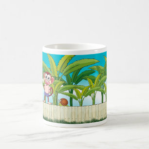 Taza De Café Mono y caracol en escena de selva tropical