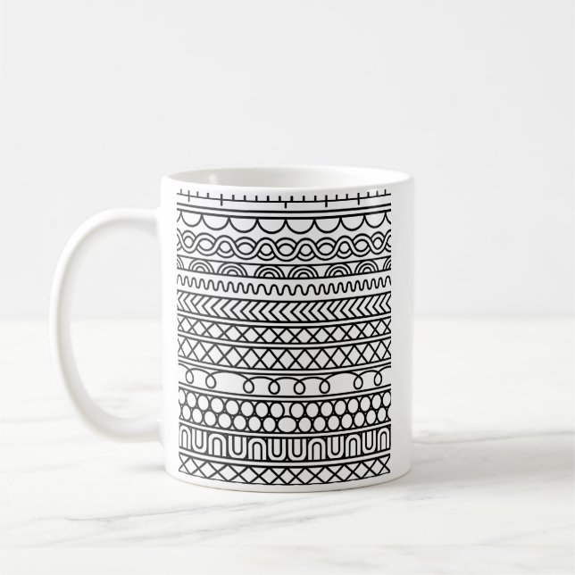 Taza De Café Monochrome Boho Knit Sampler | Tribal Geometric (Izquierda)