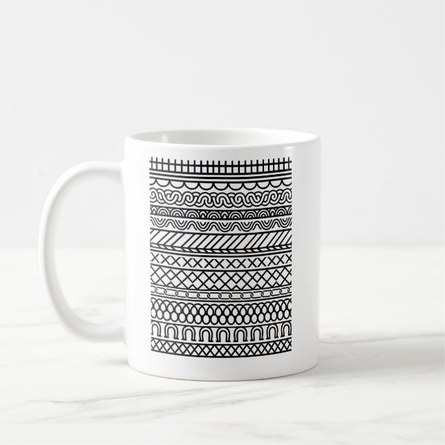 Taza De Café Monochrome Boho Knit Sampler | Tribal Geometric Te (Izquierda)