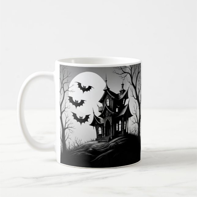 Taza De Café Monochrome Haunted House Mug (Izquierda)