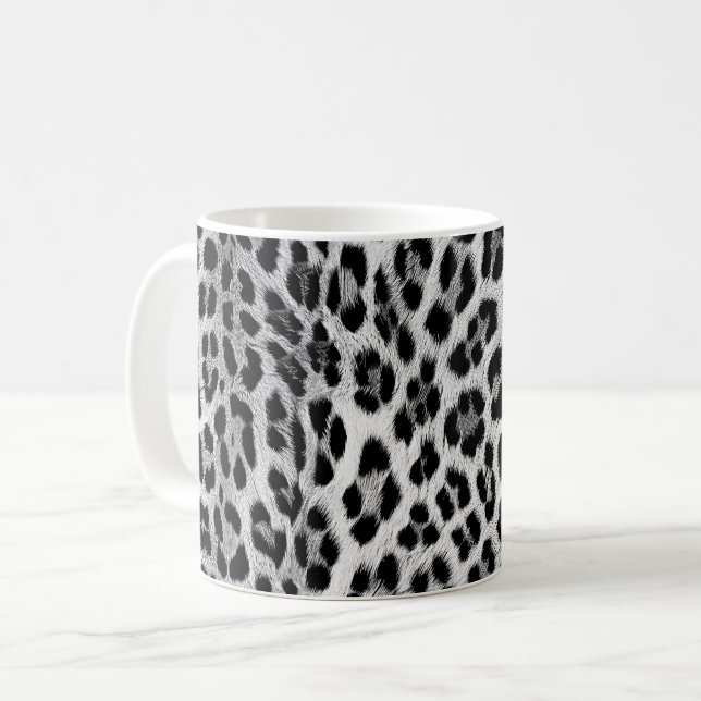 Taza De Café Monocromo blanco y negro, patrón leopardo (Anverso izquierdo)