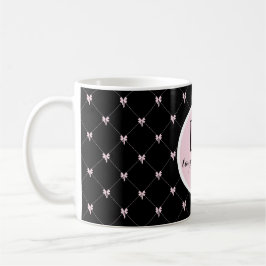 Taza De Café Monogram Black & Pink Bow Script