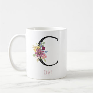 Taza De Café Monogram C Floral Name Polka Dot Coffee Mug