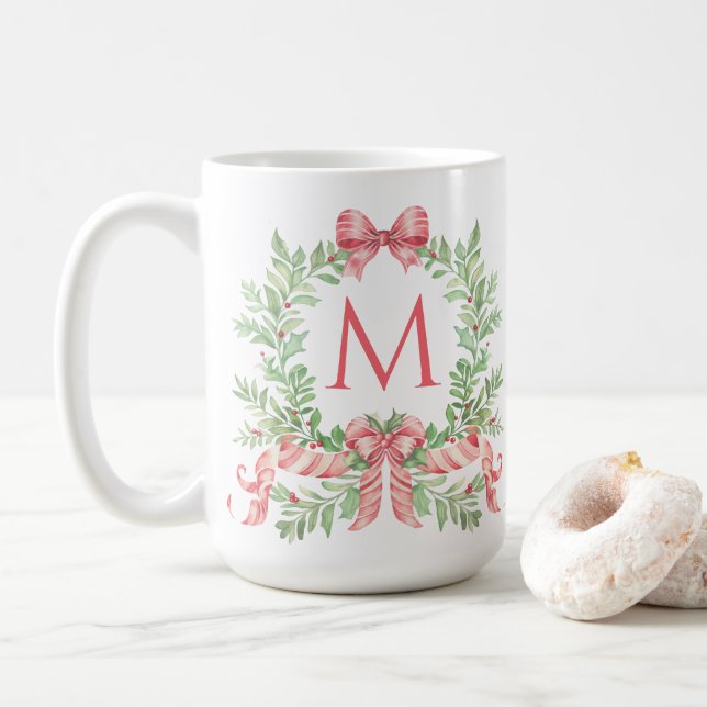 Taza De Café Monogram Christmas Wreath (Con donut)