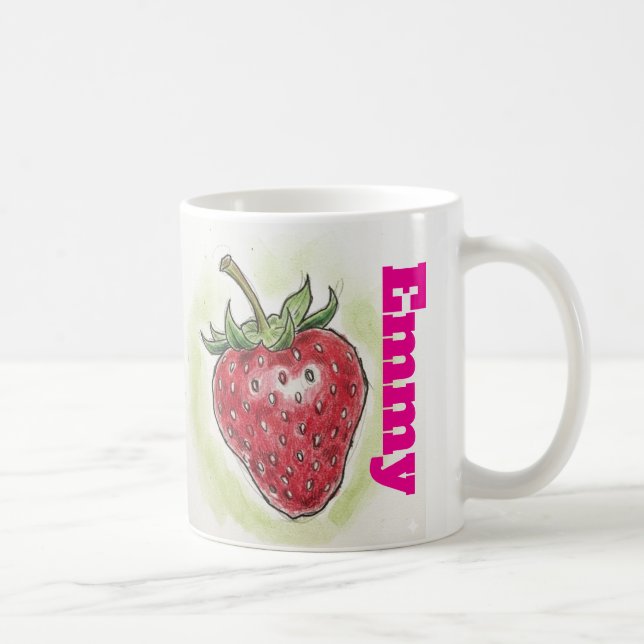Taza De Café Monogram cute birthday girly Watercolor strawberry (Derecha)