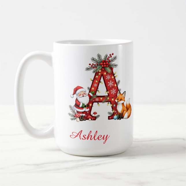 Taza De Café Monogram initial A Santa merry Christmas  (Izquierda)