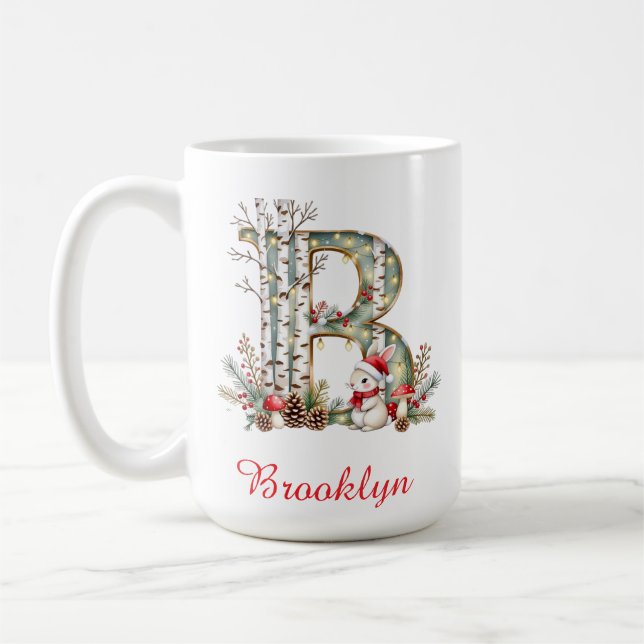 Taza De Café Monogram initial B bunny merry Christmas  (Izquierda)
