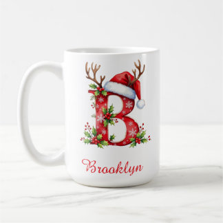 Taza De Café Monogram initial B Santa merry Christmas