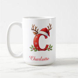Taza De Café Monogram initial c snowflakes merry Christmas 