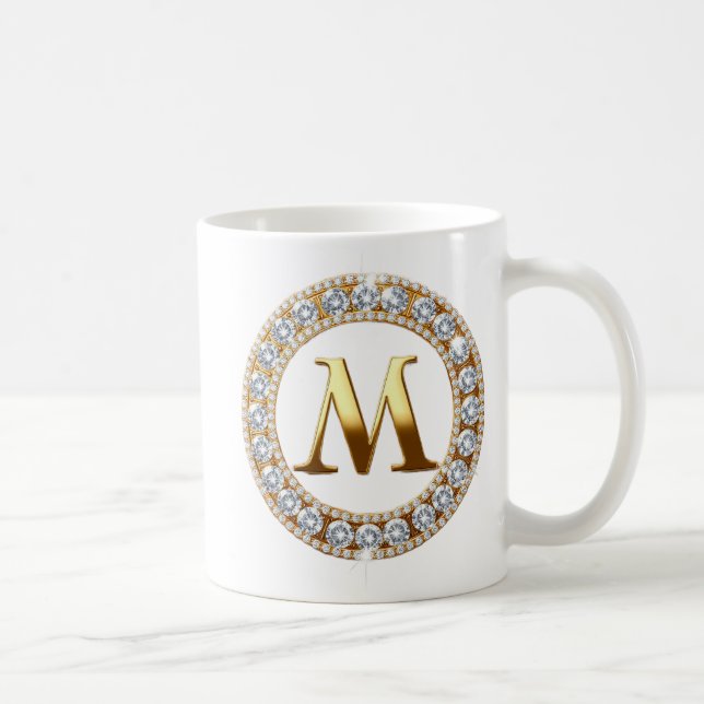 Taza De Café Monogram Letter M on Rose Gold Glitter Background (Derecha)