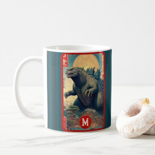 Taza De Café Monogram Lizard Monster Retro Bold Cool (Con donut)