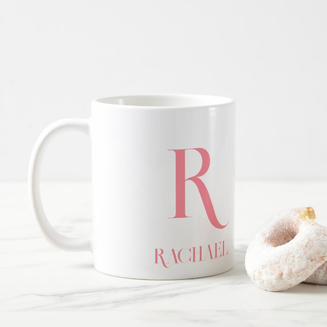 Taza De Café Monogram Minimal Modern Name Stylish Pink (Con donut)