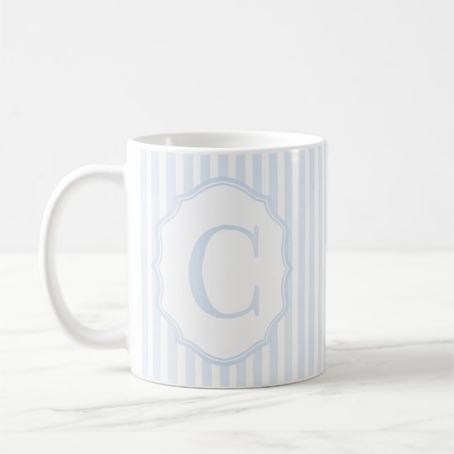 Taza De Café Monogram Mug Letter C, Blue Striped (Izquierda)