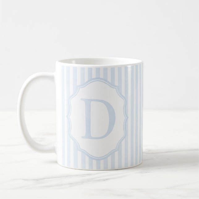 Taza De Café Monogram Mug Letter D, Blue Striped (Izquierda)