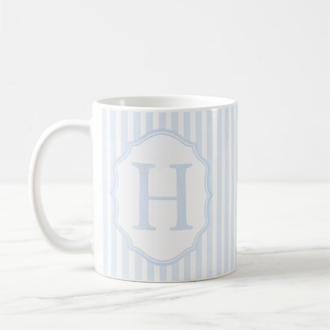 Taza De Café Monogram Mug Letter H, Blue Striped (Izquierda)