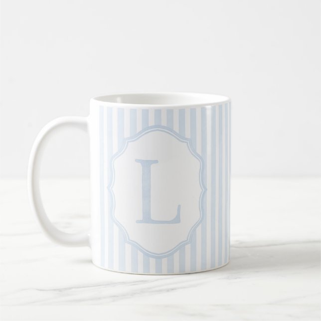 Taza De Café Monogram Mug Letter L, Blue Striped (Izquierda)