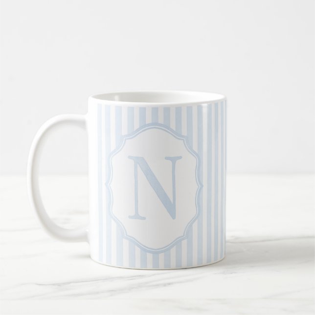 Taza De Café Monogram Mug Letter N, Blue Striped (Izquierda)