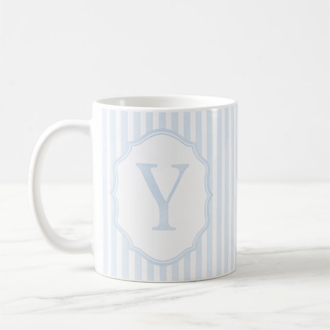 Taza De Café Monogram Mug Letter Y, Blue Striped (Izquierda)