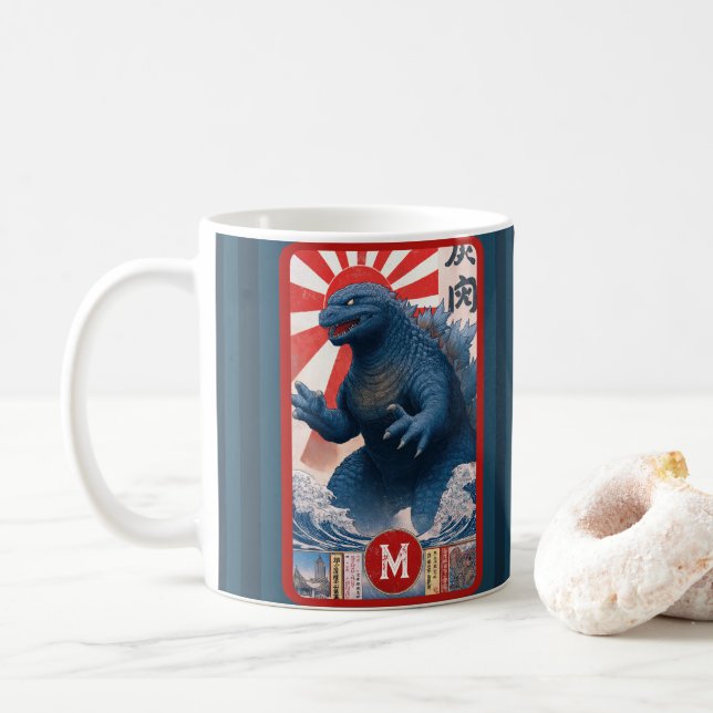 Taza De Café Monogram Name Lizard Monster Bold Retro Cool Fun (Con donut)