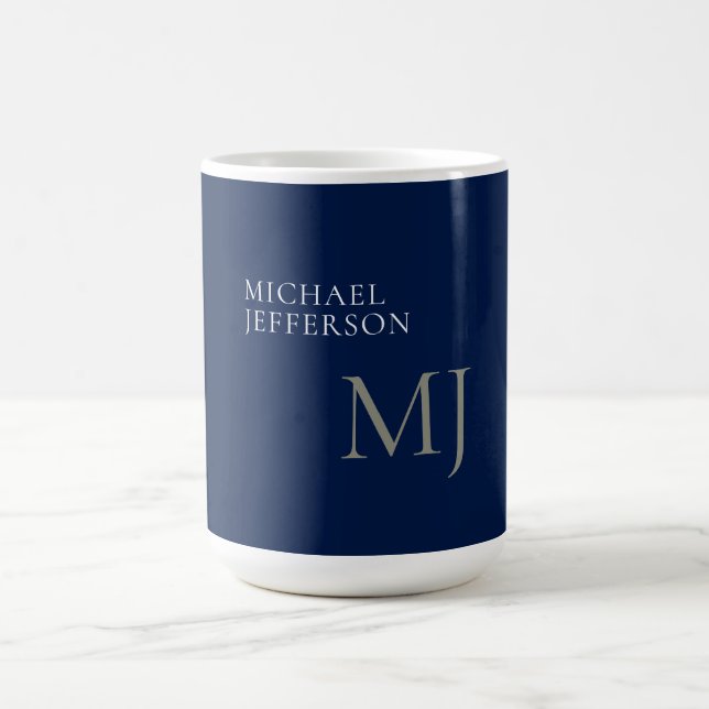 Taza De Café Monogram Plain Dark Blue Trendy Business (Centro)