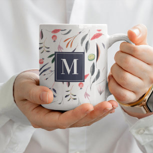 Taza De Café Monogram Vegan Watercolor Floral Botanical