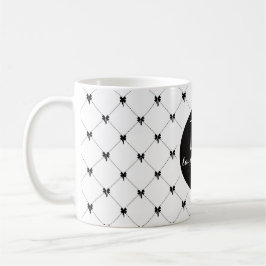 Taza De Café Monogram White & Black Bow Script