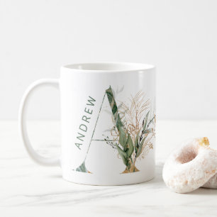 Taza De Café Monograma "A" botánico de eucalipto dorado persona