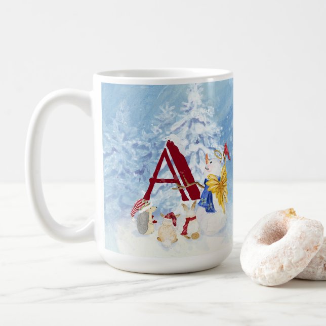Taza De Café Monograma A Feliz Navidad Angel Snowman (Con donut)