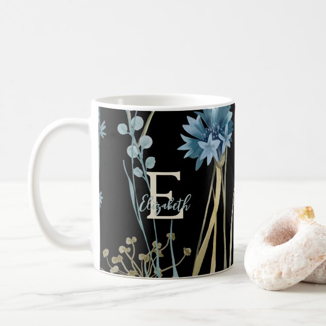 Taza De Café Monograma acuarela del día de la madre Flores de o (Con donut)