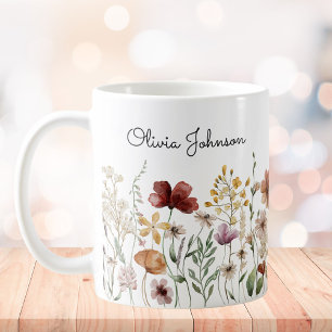 Taza De Café Monograma Acuarela Flor Silvestre Floral Bonito