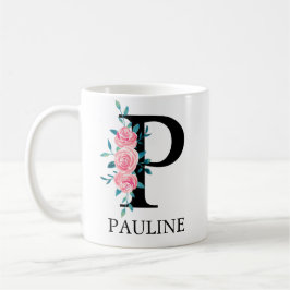 Taza De Café Monograma Acuarela Letra Personalizada P