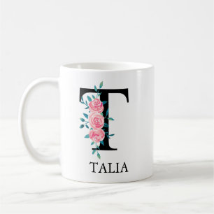 Taza De Café Monograma Acuarela Letra Única Personalizada T