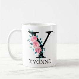 Taza De Café Monograma Acuarela Letra Y Personalizada